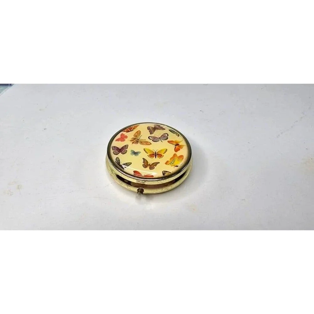 Vintage Gold Tone Butterfly Pill Box Container